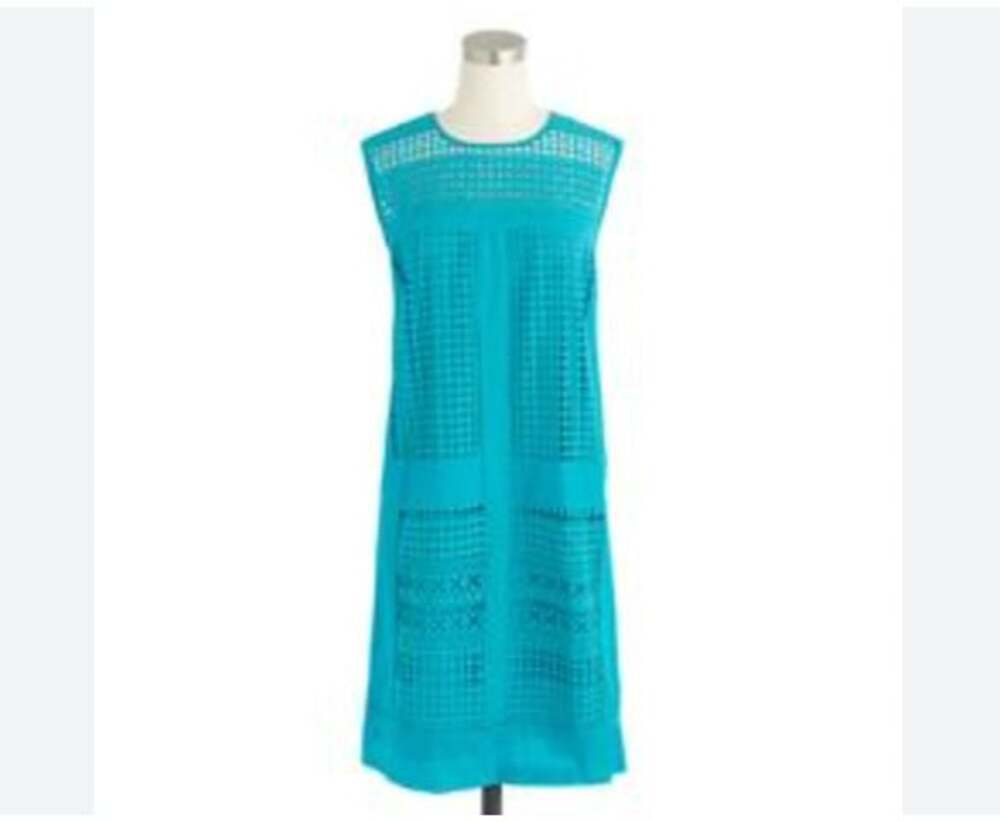 J.Crew Dress Womens Medium Blue Lace Crochet Sleeveless Shift Mini Cut Out